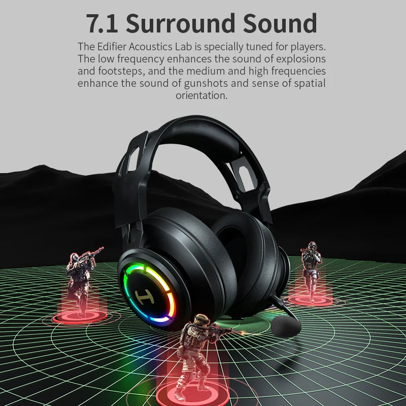 Edifier Gaming Headset HECATE G35 USB Gamer Headphone 7.1 Surround Sound 50mm Driver Detachable Mic In-Line Control Hi-Res Audio