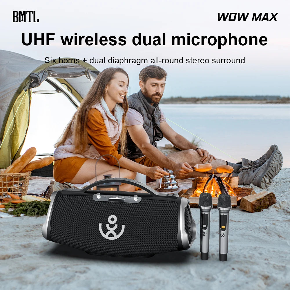 300W Bluetooth Outdoor Speaker With Subwoofer & Wireless Mic, 8-Hour Battery for Camping, Beach, and Party