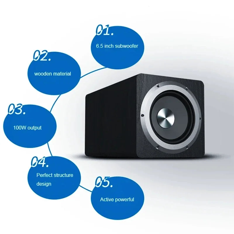 Ibass SU650D 100W High-Power Subwoofer Home Theater Hi-Fi Bass 6.5-Inch Wooden Active Subwoofer 110v-220v Wide Voltage
