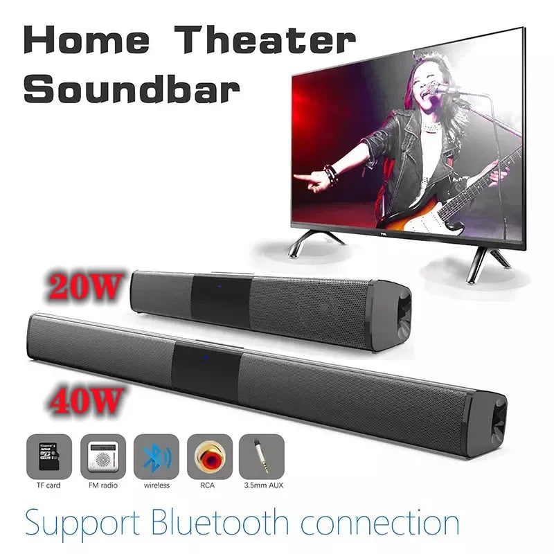 40W TV Soundbar Wired and Wireless Bluetooth Speaker Home Cinema Sound System Stereo Surround With FM Radio Music Center Boombox
