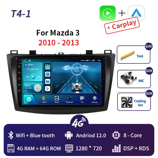 2 Din Android 12 for Mazda 3 2004-2013 Car Radio Multimedia Player Stereo Navigation With BOSE Carplay Speakers Head Unit Video