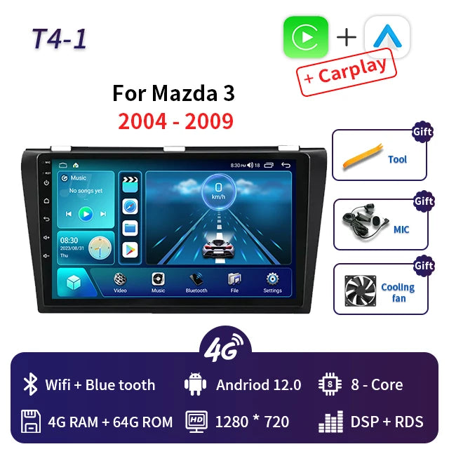 2 Din Android 12 for Mazda 3 2004-2013 Car Radio Multimedia Player Stereo Navigation With BOSE Carplay Speakers Head Unit Video