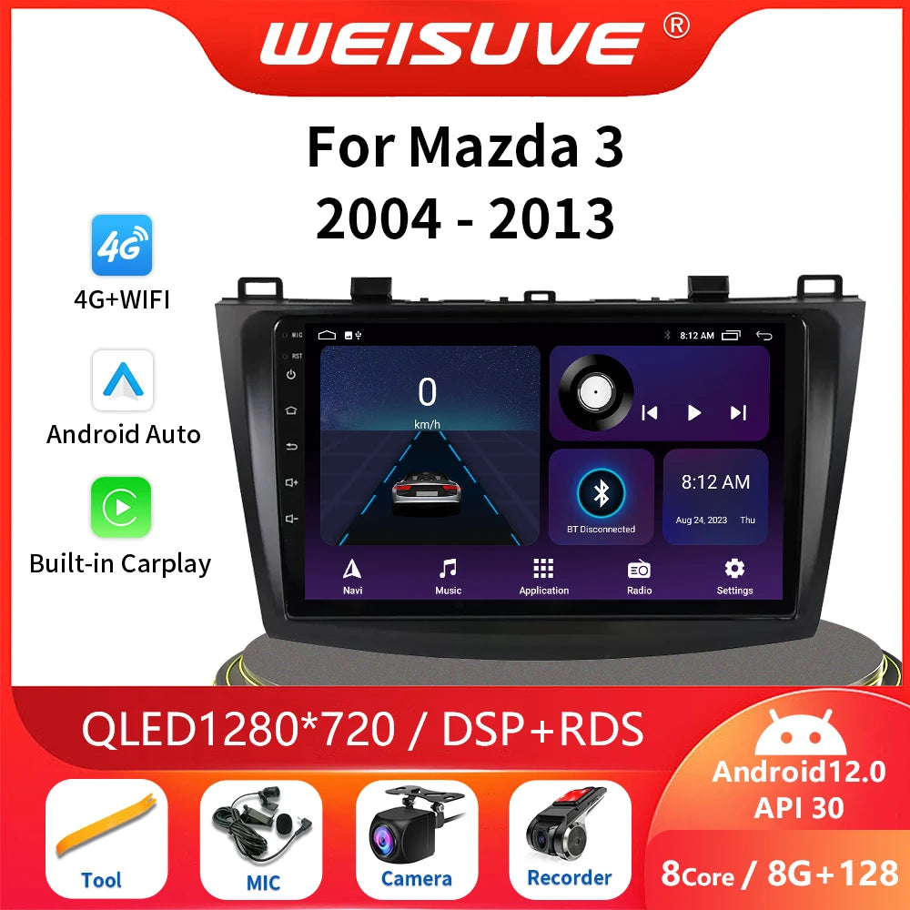 2 Din Android 12 for Mazda 3 2004-2013 Car Radio Multimedia Player Stereo Navigation With BOSE Carplay Speakers Head Unit Video