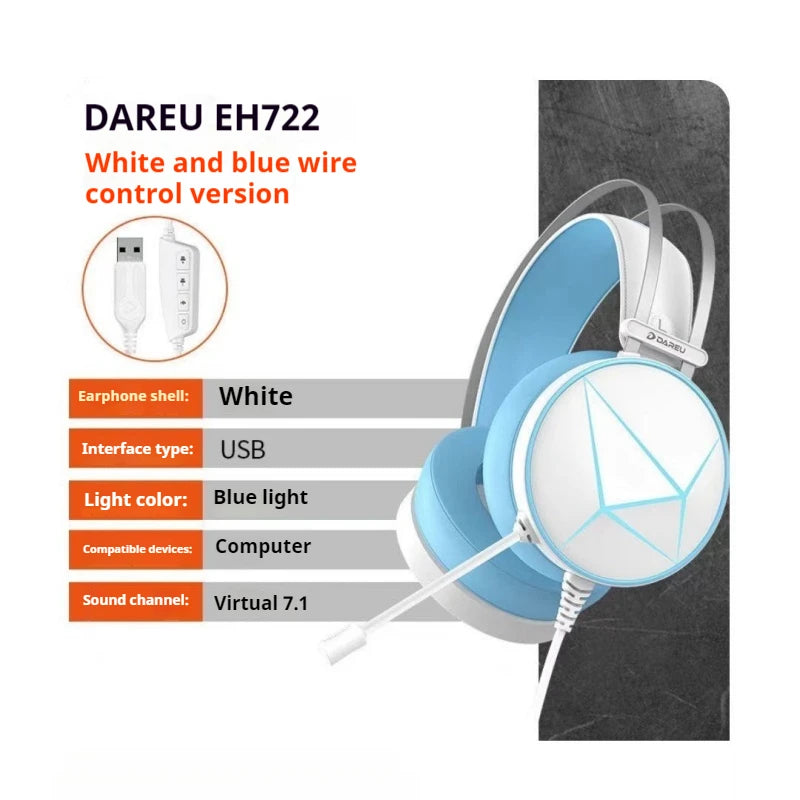 DAREU EH722 Wired Headphones RGB Desktop Laptop Headwear E-Sports Noise Cancelling Gaming Earphones,High Definition Microphone