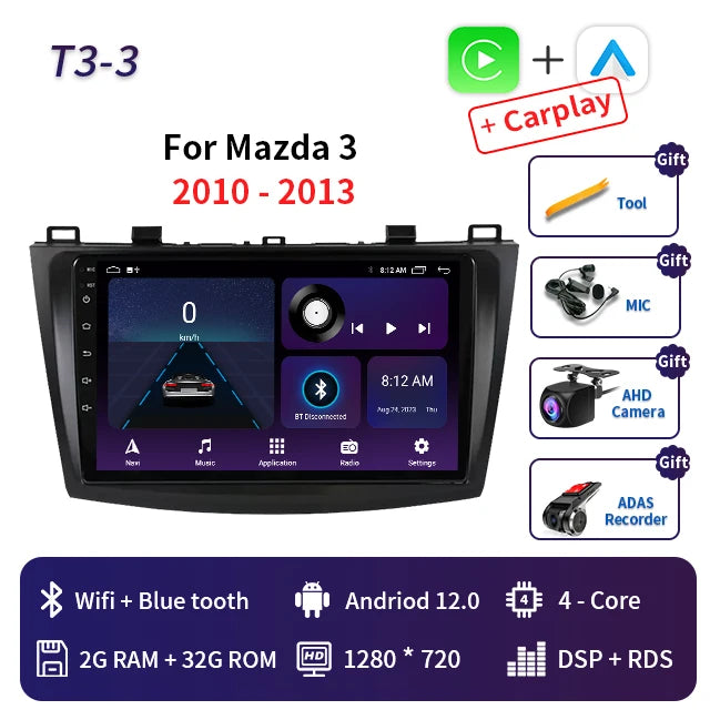 2 Din Android 12 for Mazda 3 2004-2013 Car Radio Multimedia Player Stereo Navigation With BOSE Carplay Speakers Head Unit Video