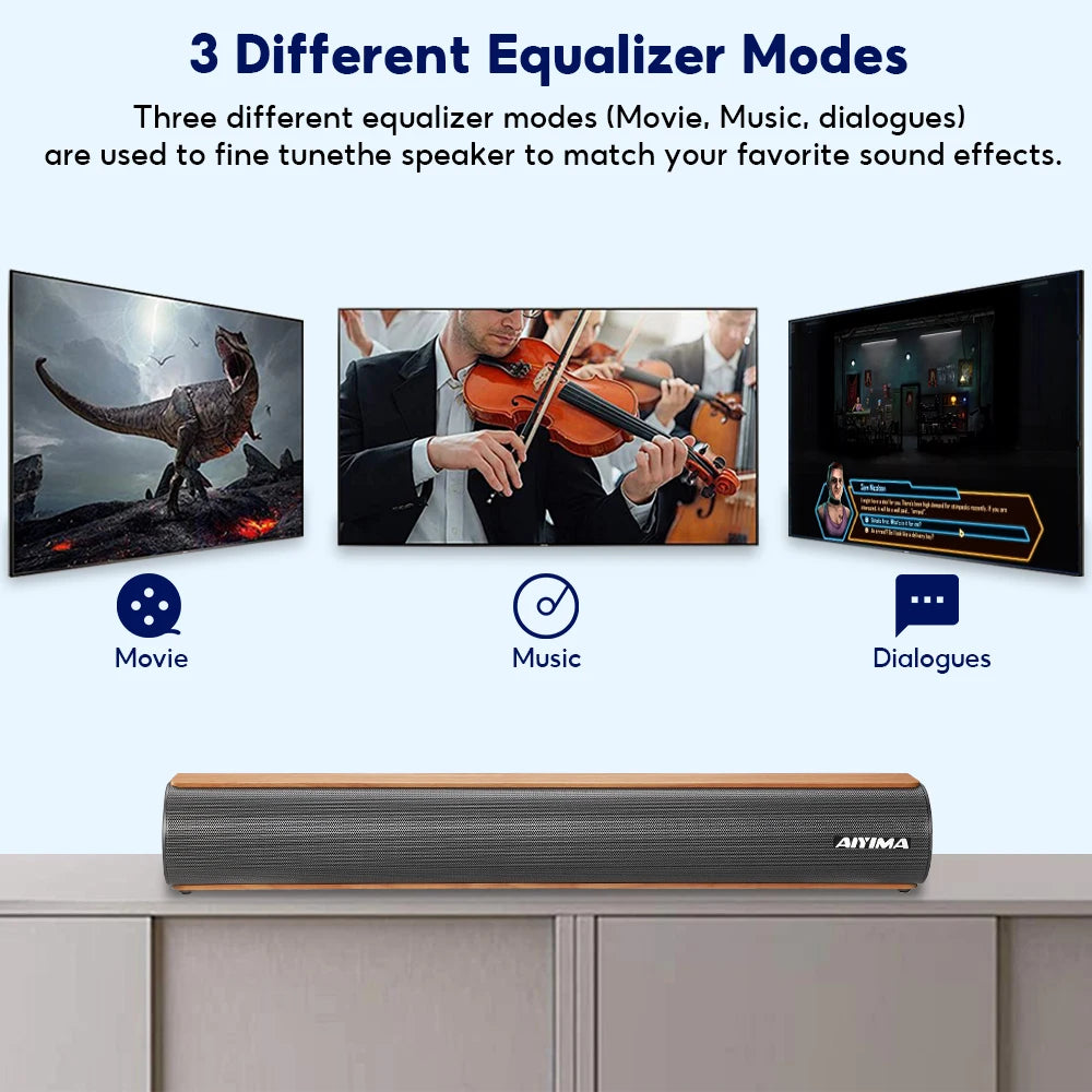 AIYIMA S04D 19 Inch 120W Soundbar Wireless Subwoofer for TV Bluetooth 2.0 Channel 3D Surround Sound Bar Speakers Home Theater