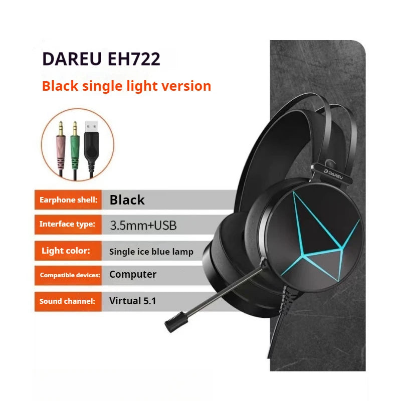 DAREU EH722 Wired Headphones RGB Desktop Laptop Headwear E-Sports Noise Cancelling Gaming Earphones,High Definition Microphone
