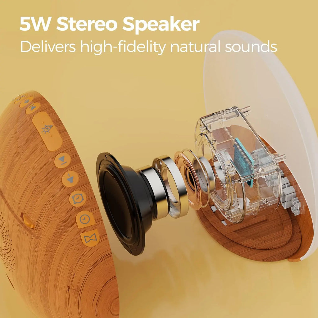 KERCHAN Wood Grain Sunrise Alarm Clock and Sound Machine Nightlight,Digital Dimmable Clock for Bedroom,26 Sleep Sounds