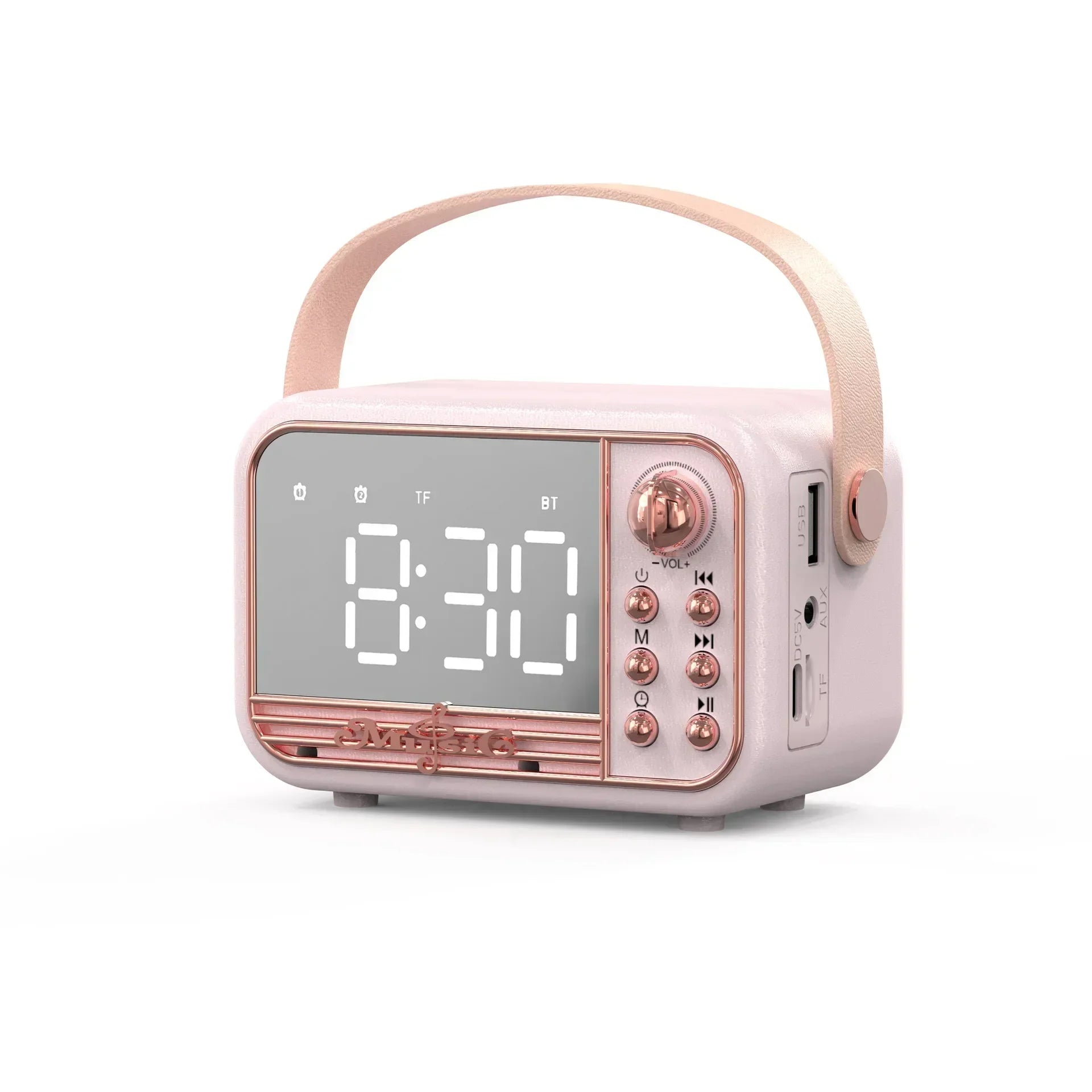 Classical Music Player  Retro Bluetooth Speaker LED Mirror HIFI Stereo Sound With Time Display Dual Alarm Clock Support TF AUX
