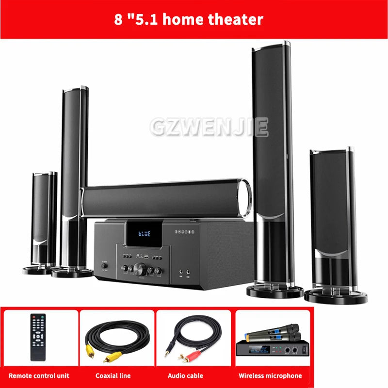 8 Inch High Power TV Living Room KTV Bluetooth 4.0 Speaker Stereo Sound Subwoofer Speaker 5.1 Home Theater System Audio Set 4Ω