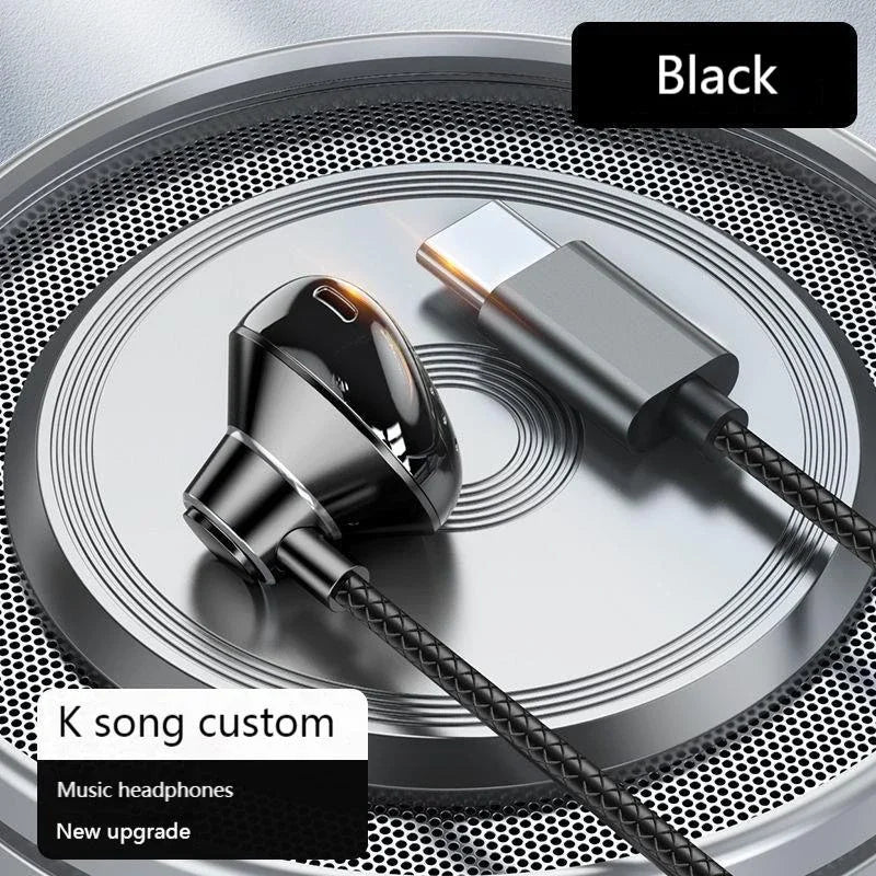 3.5mm Wired Headphone Type-C Interface Stereo Waterproof High Definition With Microphone for Xiaomi Iphone15 Samsung Earphones