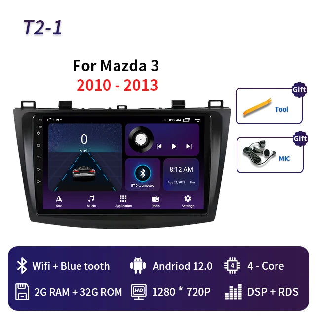 2 Din Android 12 for Mazda 3 2004-2013 Car Radio Multimedia Player Stereo Navigation With BOSE Carplay Speakers Head Unit Video