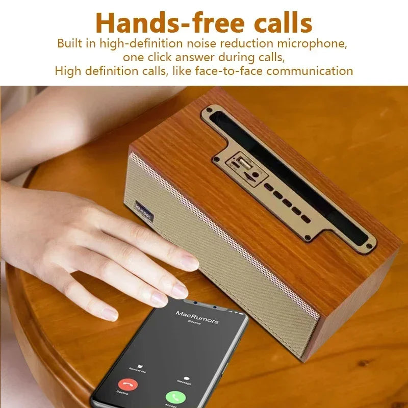 Multifunction Wooden Bluetooth Speaker TWS Wireless Subwoofer Remote Sound System Mobile Phone Holder Portable Desktop FM Radio