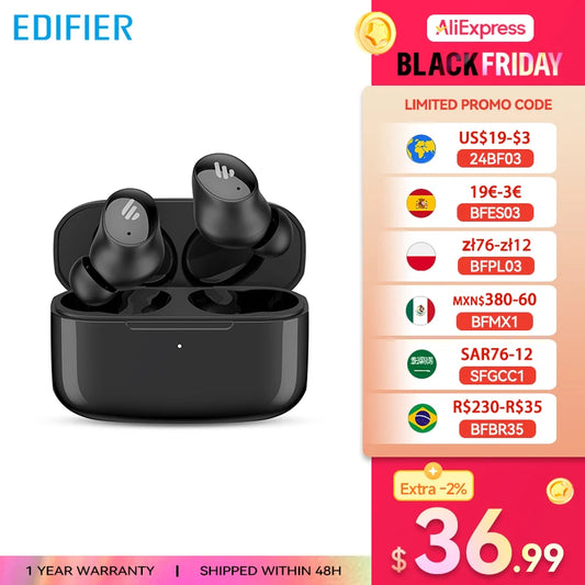 Edifier TWS1 Pro 2 Active Noise Cancelling Bluetooth Earphones TWS Wireless Earbuds Multi-Mode ANC IP54 Waterproof 24H Playback