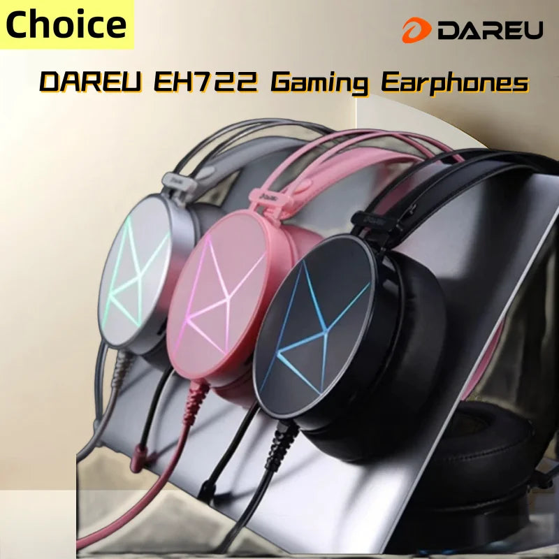 DAREU EH722 Wired Headphones RGB Desktop Laptop Headwear E-Sports Noise Cancelling Gaming Earphones,High Definition Microphone