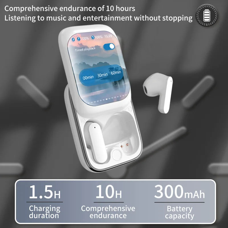Intelligent Full-Color Touch Screen Slider Earphones  Wireless Bluetooth In-Ear Noise Canceling Ultra-Long Standby Earbuds
