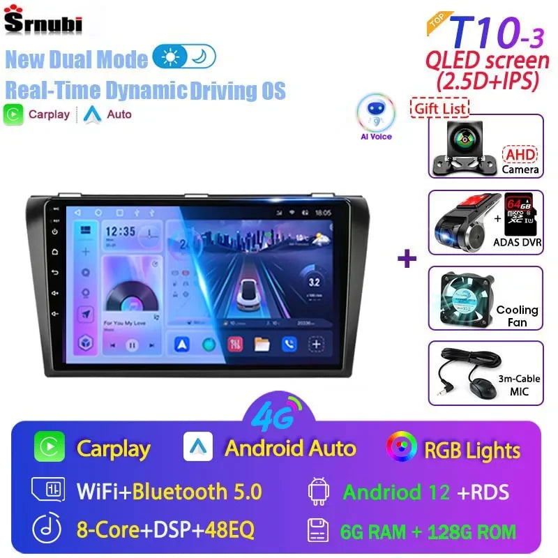 2 Din Android 12 for Mazda 3 2004-2009 Car Radio Multimedia Player Stereo Navigation With BOSE Carplay Speakers Head Unit Video