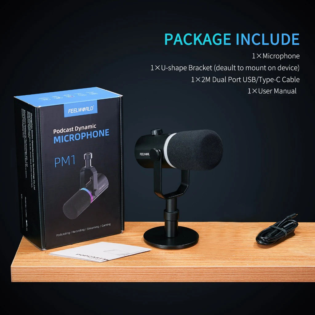 FEELWORLD PM1 Dynamic Microphone for Podcasting Recording Gaming Live Streaming XLR/USB Dynamic Microphone
