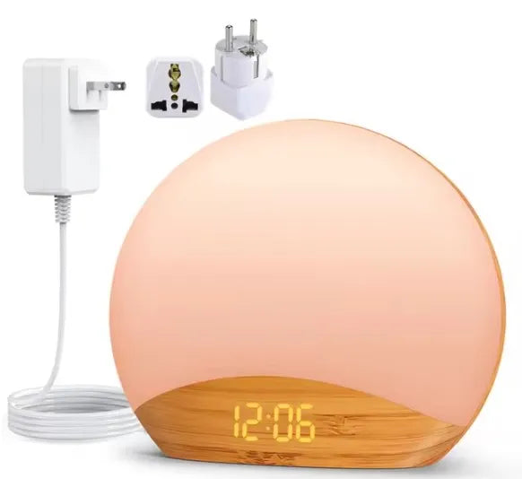 KERCHAN Wood Grain Sunrise Alarm Clock and Sound Machine Nightlight,Digital Dimmable Clock for Bedroom,26 Sleep Sounds