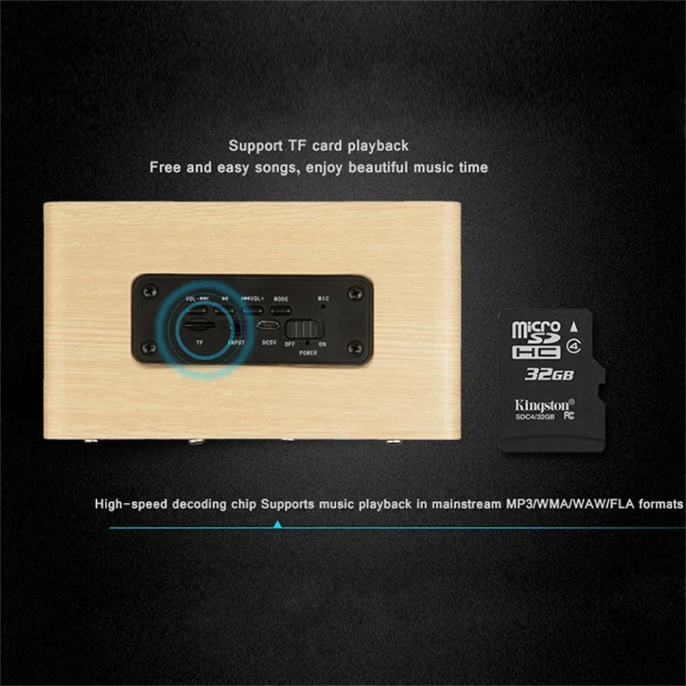 3.5mm Aux Mode Portable Bluetooth Speakers 10W Wooden Speaker Dual Horn Sound Box for Smartphones Wireless Subwoofer TF Card