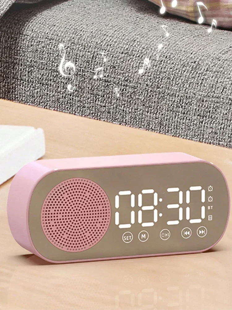 Mini AI Bluetooth Speaker Wireless Smart Alarm Clock Speaker Bluetooth Speaker, Multi-Functional Loud Subwoofer Clock