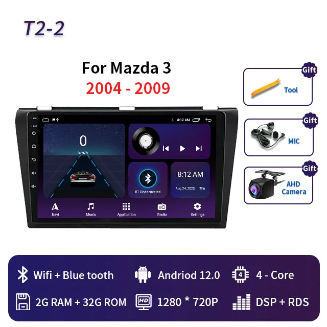 2 Din Android 12 for Mazda 3 2004-2013 Car Radio Multimedia Player Stereo Navigation With BOSE Carplay Speakers Head Unit Video