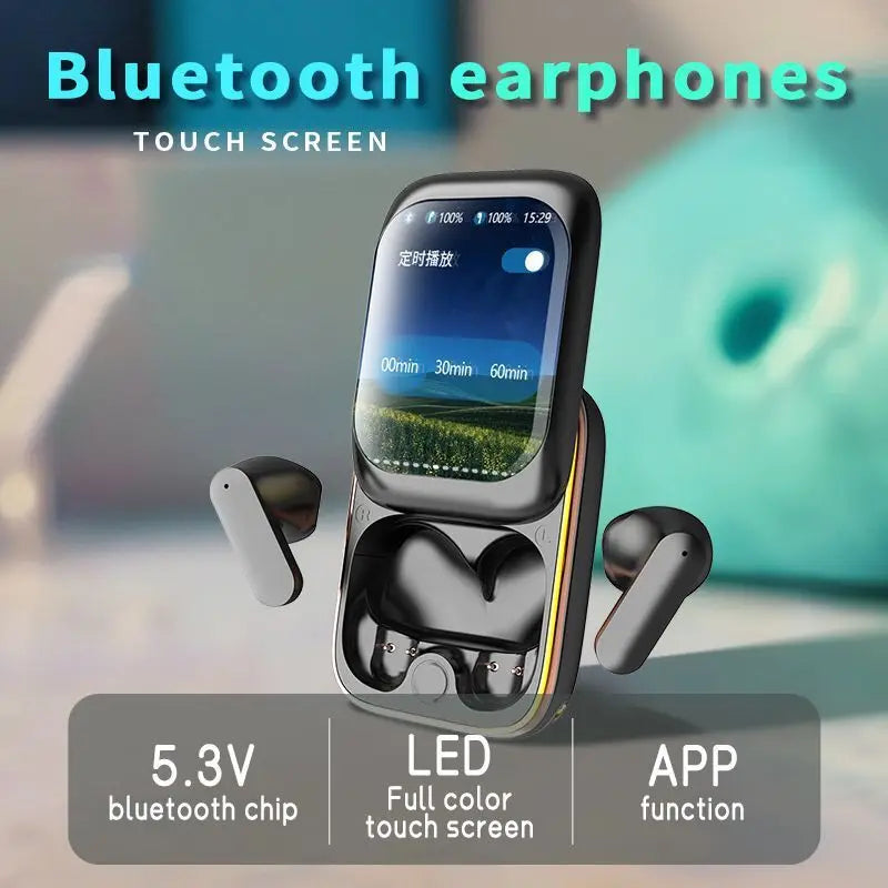 Intelligent Full-Color Touch Screen Slider Earphones  Wireless Bluetooth In-Ear Noise Canceling Ultra-Long Standby Earbuds