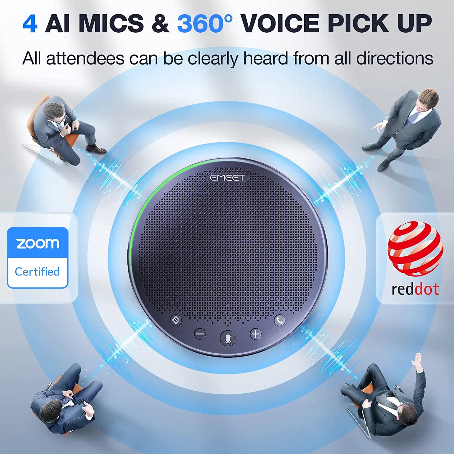 Conference Bluetooth Speakerphone W/ 4 AI Mics 360° Voice Pickup EMEET M3 Speaker 18H Talk Time Noise Cancellation Microphone
