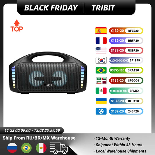 Tribit Portable Bluetooth Speaker 90W StormBox Blast Outdoor Wireless Speaker IPX7 Waterproof Party Camping Speaker 30H Playtime