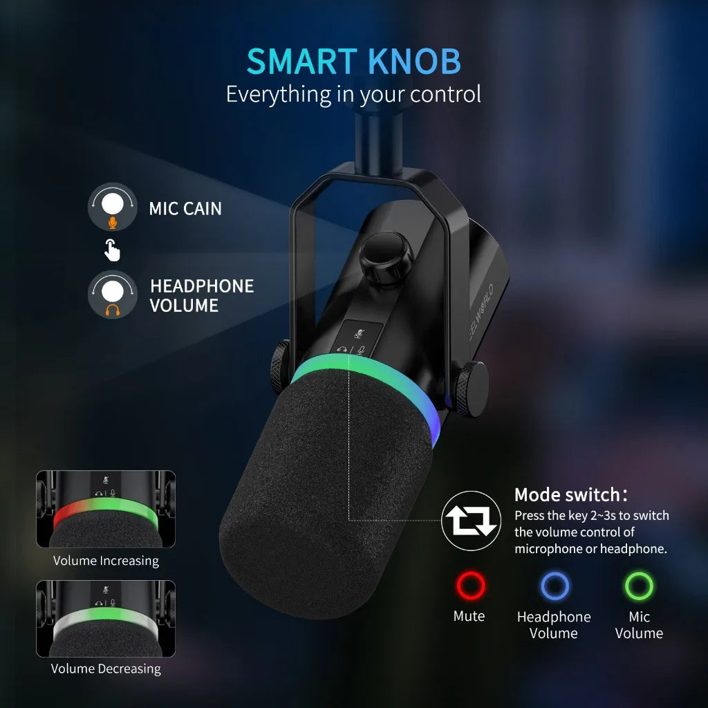 FEELWORLD PM1 Dynamic Microphone for Podcasting Recording Gaming Live Streaming XLR/USB Dynamic Microphone