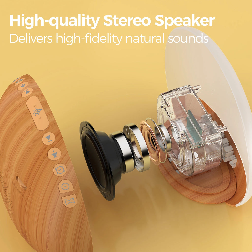 KERCHAN Natural Wood Grain Sound Machine Sunrise Alarm Clock26 Nature Inspired Sleeping Sounds,0-100% Dimmable Clock,Night Light