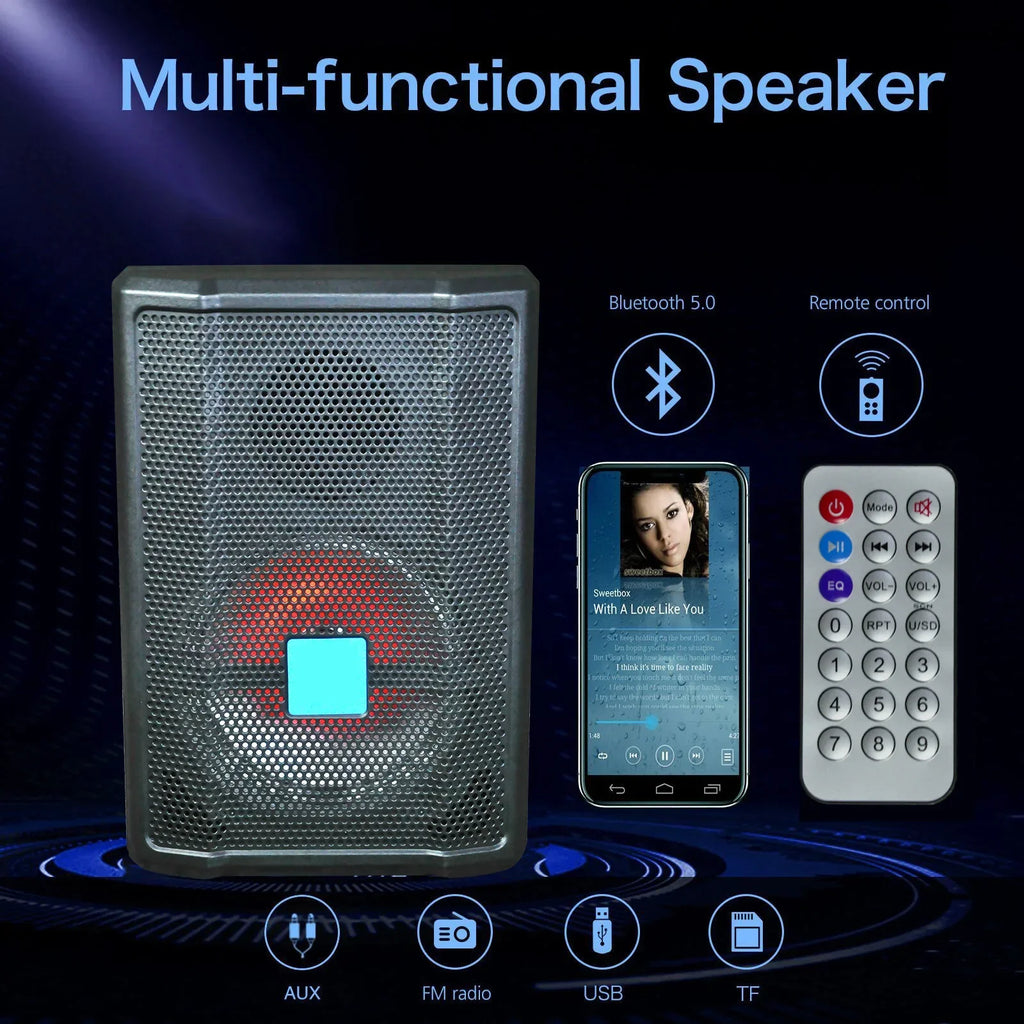 10W Bluetooth Speaker 8 Inch Portable Sound Box Subwoofer Wireless Fm Radio 3D Stereo Karaoke Column Support Remote Control Mic
