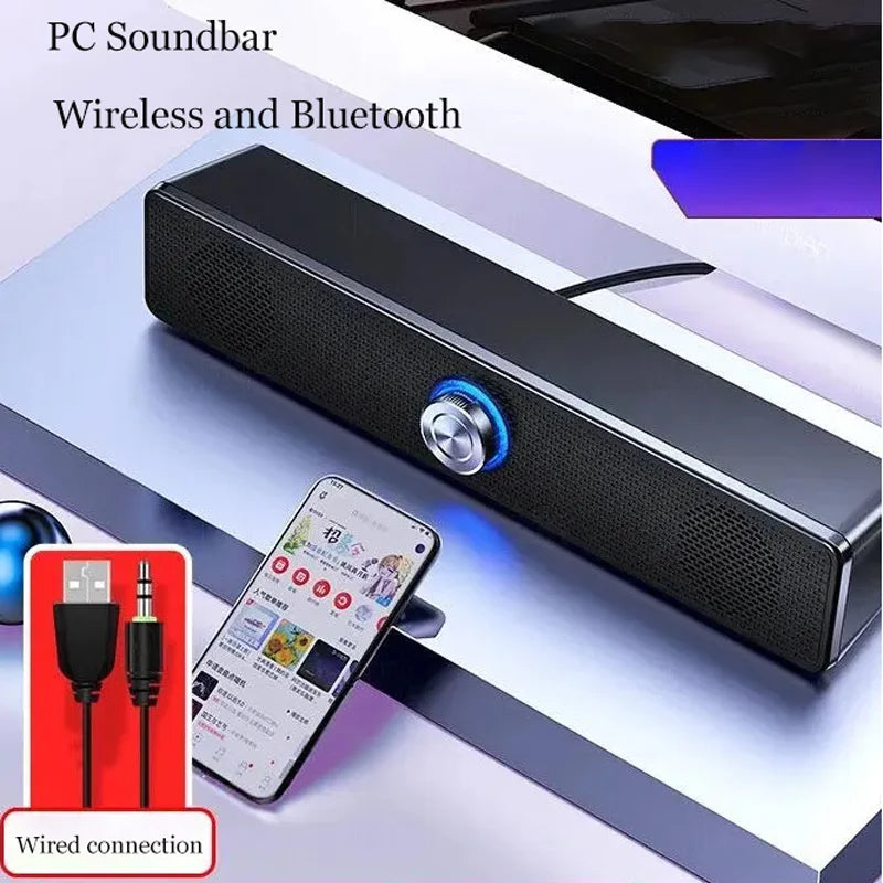 4D Computer Wired Loudspeaker Bluetooth 5.0 Bar Stereo Sound Subwoofer Surround Soundbar Speaker for Macbook Laptop Notebook PC