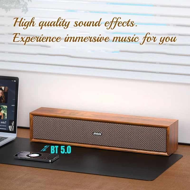 HIFI Home Theater Wooden TV Soundbar Portable Caixa De Som Bluetooth Speaker Wireless Sound Column Desktop Computer Sound Box TF