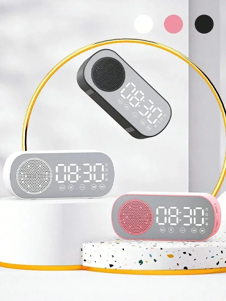 Mini AI Bluetooth Speaker Wireless Smart Alarm Clock Speaker Bluetooth Speaker, Multi-Functional Loud Subwoofer Clock