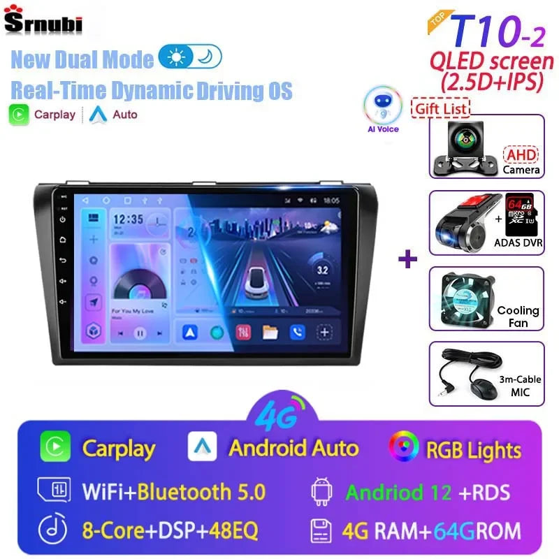 2 Din Android 12 for Mazda 3 2004-2009 Car Radio Multimedia Player Stereo Navigation With BOSE Carplay Speakers Head Unit Video