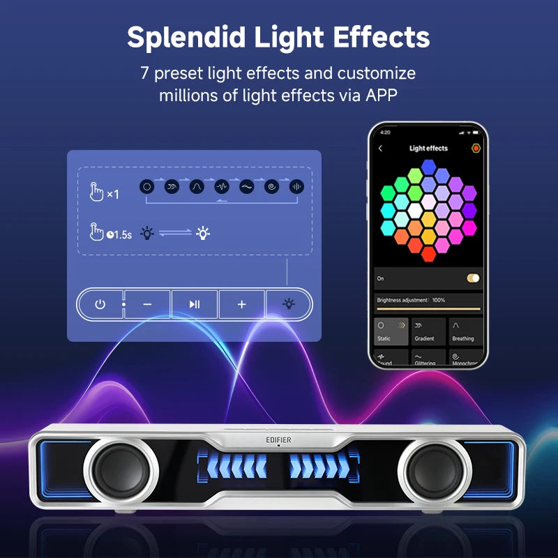 Edifier QS30 Computer Speakers Mini Soundbar USB Speakers Subwoofer Bluetooth 5.4 With Microphone RGB Lighting for PC Laptop