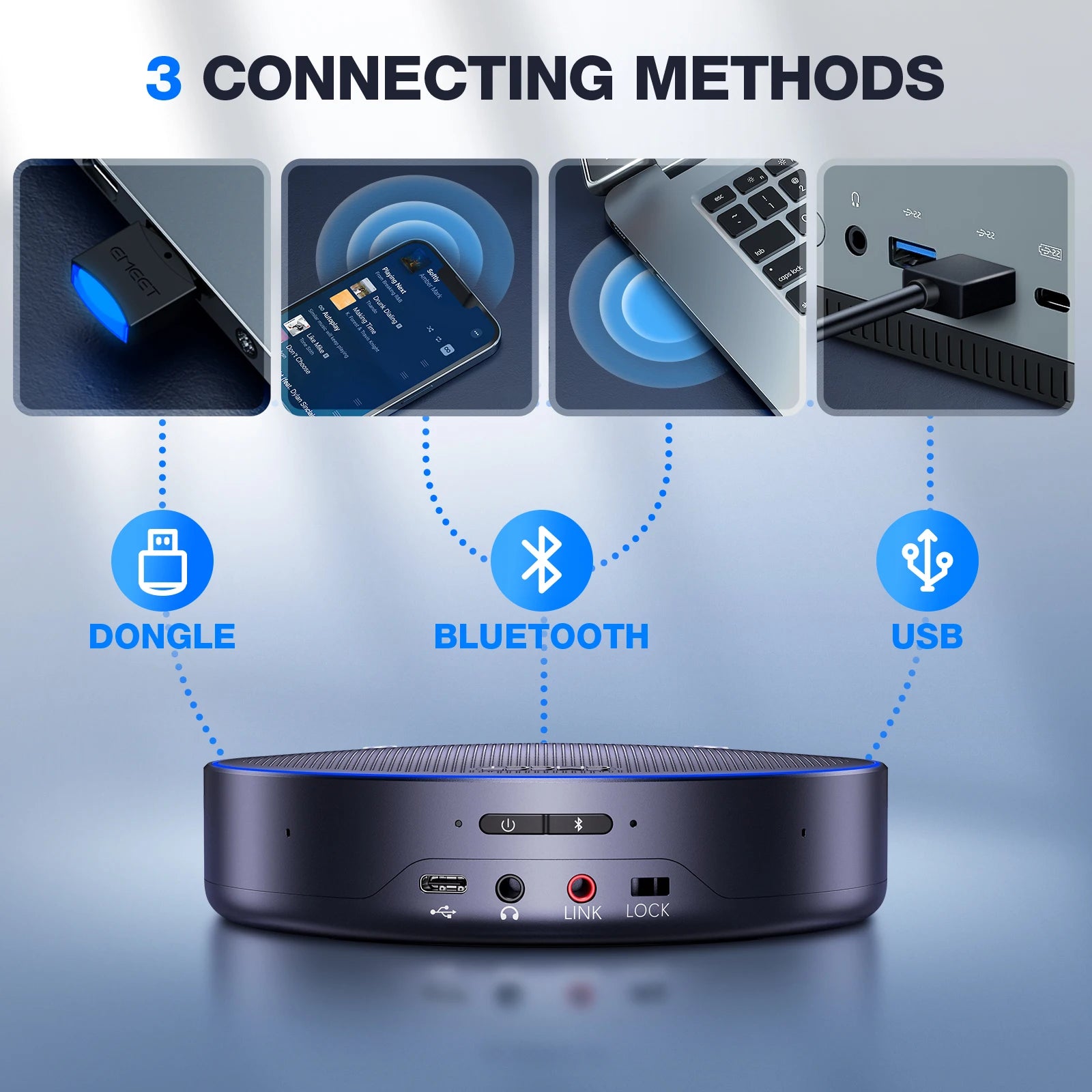 Conference Bluetooth Speakerphone W/ 4 AI Mics 360° Voice Pickup EMEET M3 Speaker 18H Talk Time Noise Cancellation Microphone