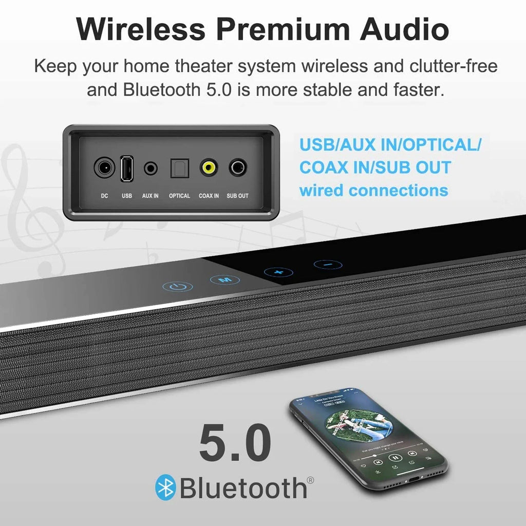 120W Bluetooth Soundbar With Subwoofer Wired Soundbar Bluetooth Speaker for TV Bass Adjustable Surround Sound for Home Theater