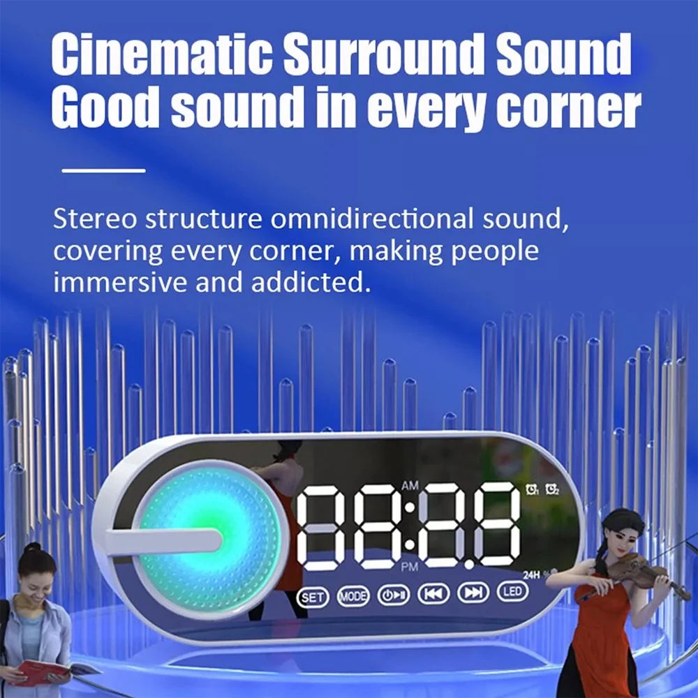 Quiet Wireless Bluetooth Speaker Alarm Clock RGB TWS USB LED Mirror Digital Clock Mini AI Smart Alarm Clock Speaker for Home