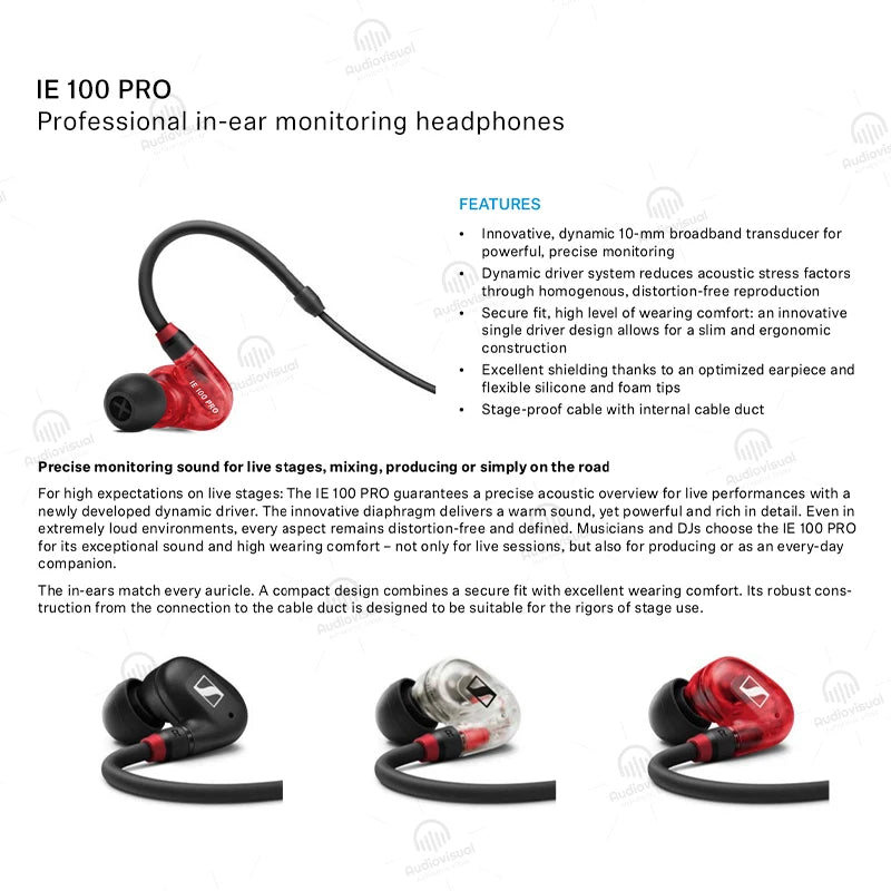 Sennheiser IE 100 PRO 10MM Dynamic HiFi Sound In-Ear Wired Headphones Detachable Head Cable Music Headphones Sound Insulation