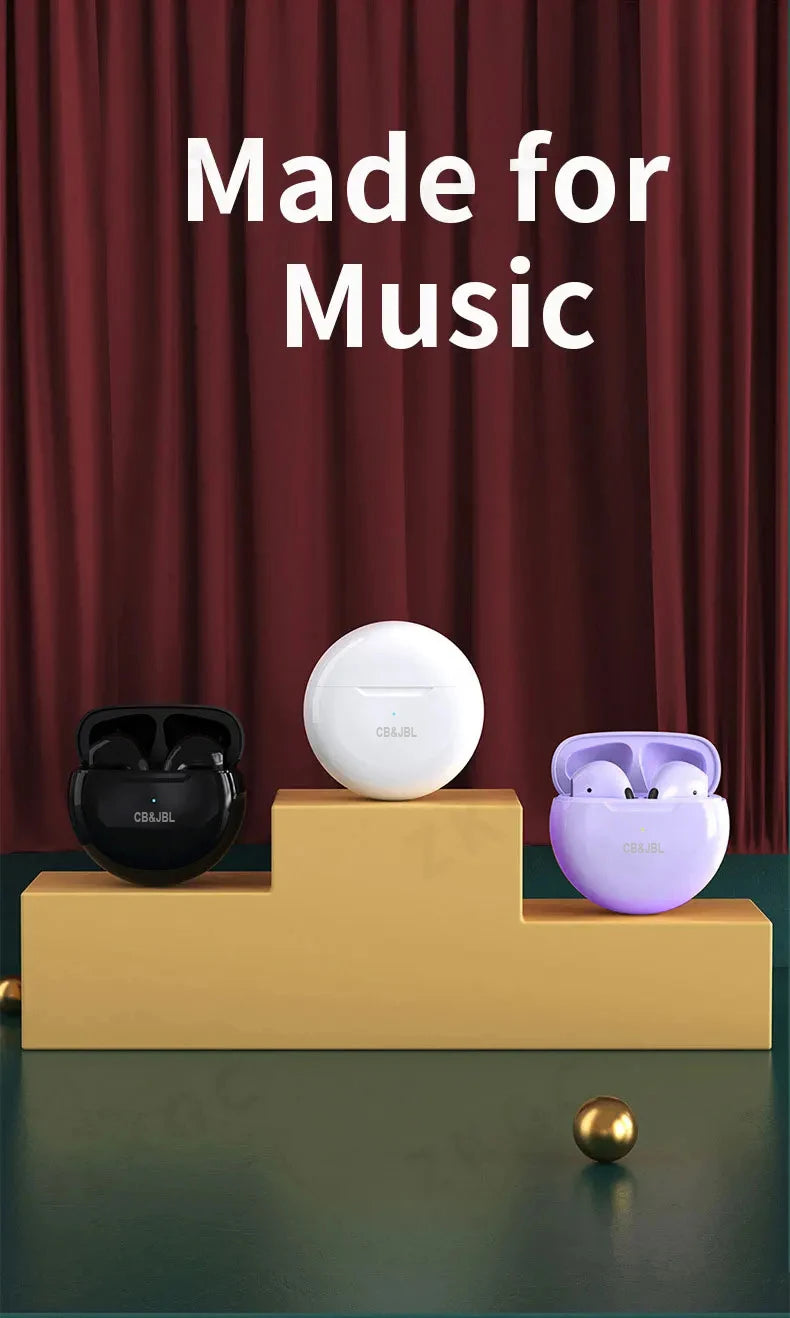 For CB&JBL Pro 6 HiFi Bluetooth Earphone IPX5 Life Waterproof Wireless Headphones for iPhone Xiaomi Headset Dual Mic Pro6 Earbud