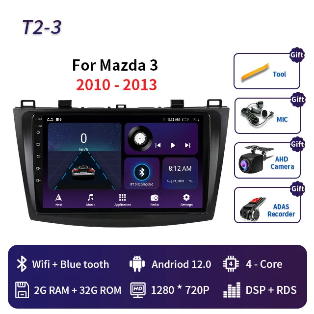 2 Din Android 12 for Mazda 3 2004-2013 Car Radio Multimedia Player Stereo Navigation With BOSE Carplay Speakers Head Unit Video