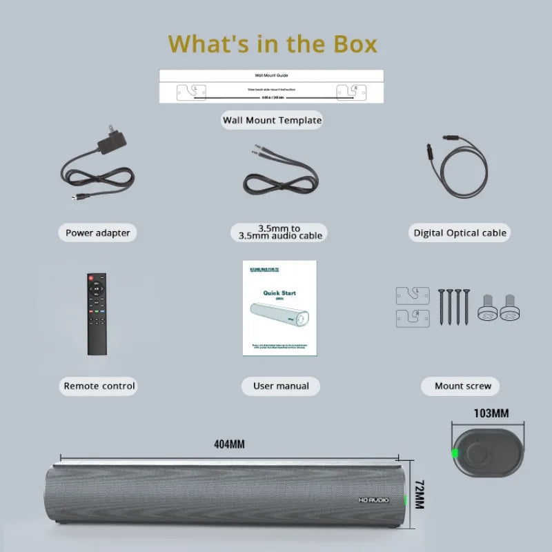 BESTISAN Wall-Mounted Sound Bar for TV PC Wireless Bluetooth Speaker Home Theater Sound System HDMI-ARC/optical/coaxial /AUX/USB