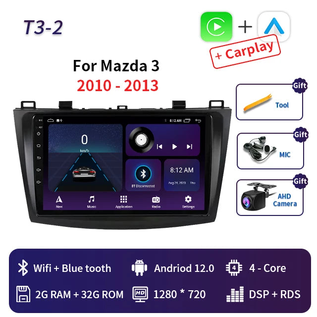 2 Din Android 12 for Mazda 3 2004-2013 Car Radio Multimedia Player Stereo Navigation With BOSE Carplay Speakers Head Unit Video