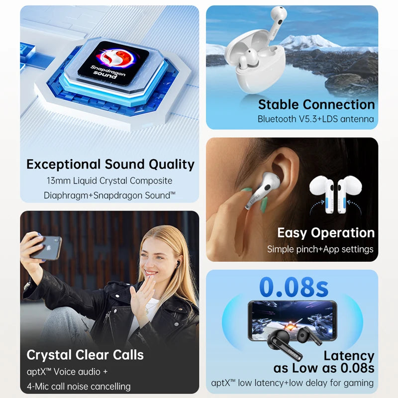 Edifier W220T TWS Wireless Bluetooth Earphones Snapdragon Sound, Bluetooth V5.3, aptX Adaptive, 4-Mic Noise Cancellation