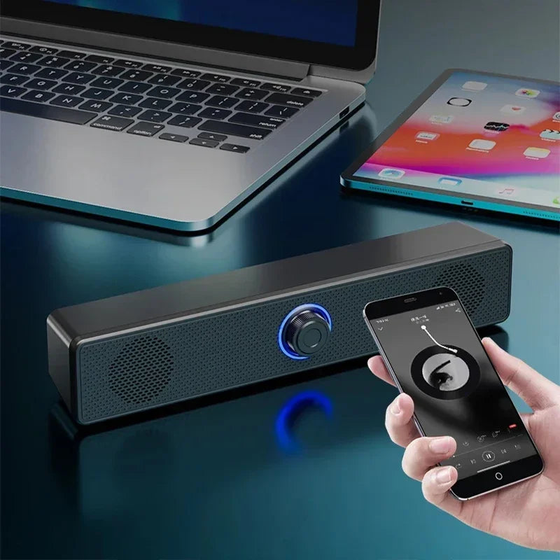 4D Computer Wired Loudspeaker Bluetooth 5.0 Bar Stereo Sound Subwoofer Surround Soundbar Speaker for Macbook Laptop Notebook PC