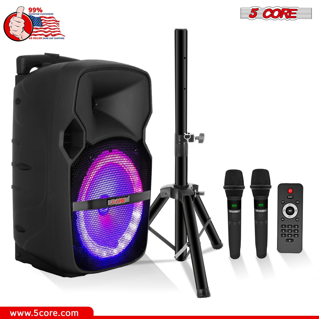 5Core 10 inch PA Portable Bluetooth Party Speaker Karaoke Boombox + 2