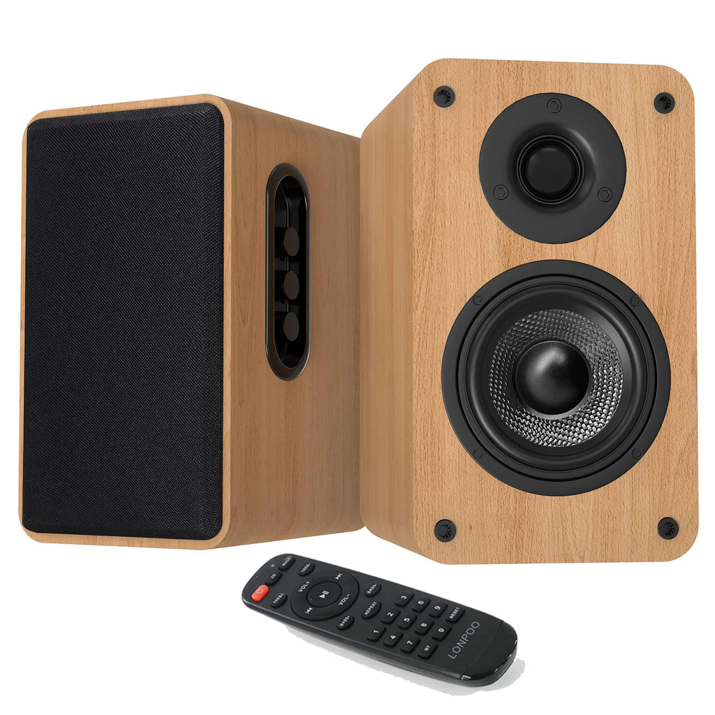 LONPOO Bluetooth Bookshelf Speakers with ARC 100W Active Powered Speakers USB/AUX-in/Optical/Coaxial 4" Woofer and 1" Tweeter Home Stereo Speakers