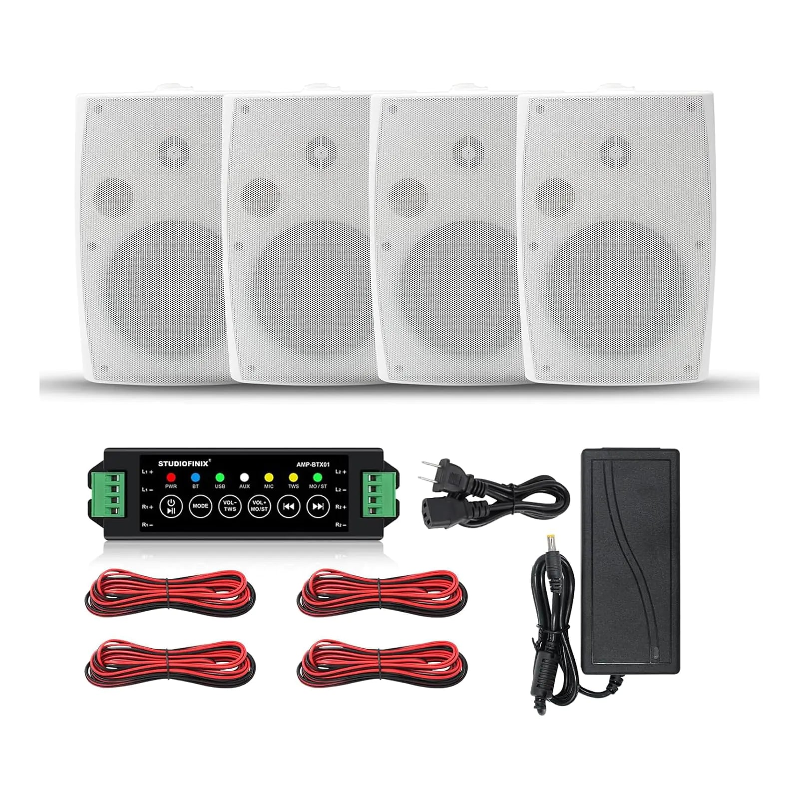 6.5 Inch 800W Outdoor Bluetooth Speakers Wired Waterproof with Multifunctional Amplifier Wall Mount Speakers for Patio Garage Covered Deck(2 PairWhite)